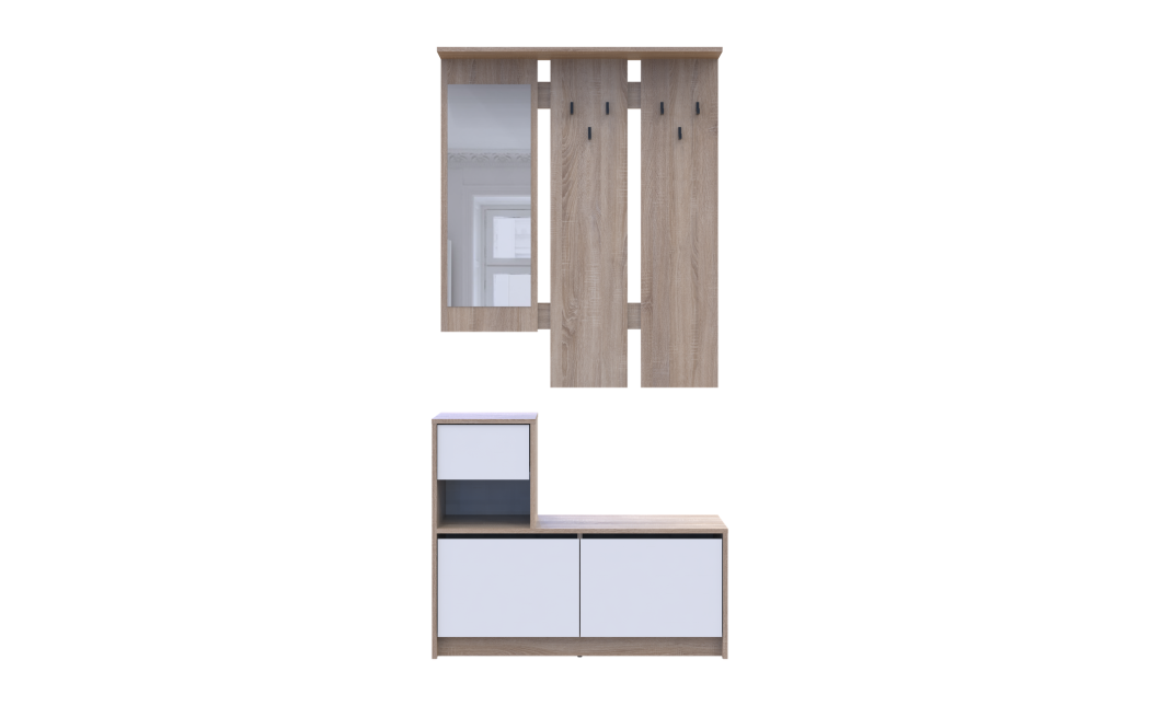 Flurmöbel Set Bela Sonoma Eiche/Weiß mit Spiegel 100x40x210 (44900410)