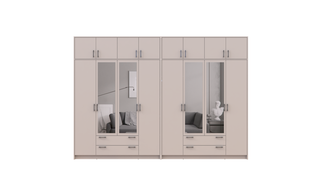 Kleiderschrank mit Spiegel und Aufsatz Doros Rondi Kaschmir 4+4 Türen 320x52x236 (42005639)