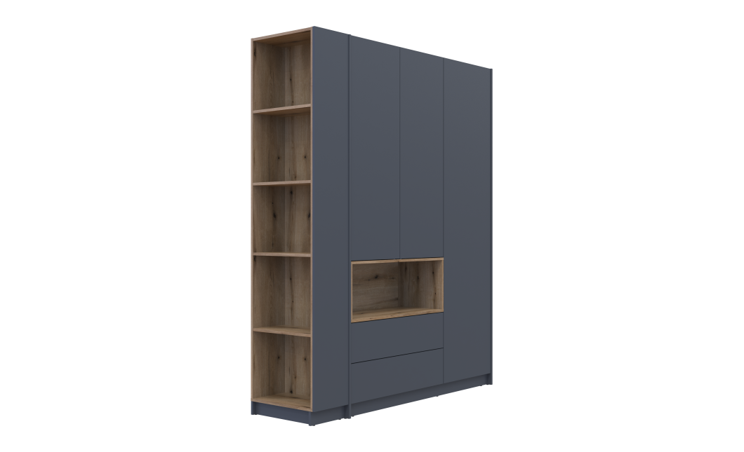 Kleiderschrank Doros Dale mit Drehtüren Anthrazit/Ewok Eiche 3 Türen 178x52x220 (42005338)