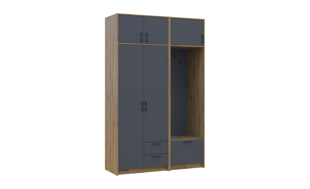 Drehtürenschrank Doros Rondi mit Kleiderstange und Oberschrank Artisan Eiche/Graphitgrau 2 Türen 142x52x236 (42005273)