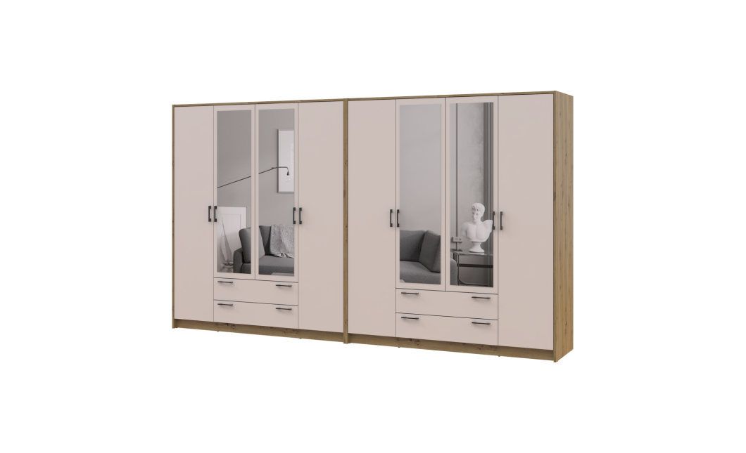 Kleiderschrank mit Spiegel Doros Rondi Artisan Eiche/Kaschmir 4+4 Türen 320x52x195 (42005663)