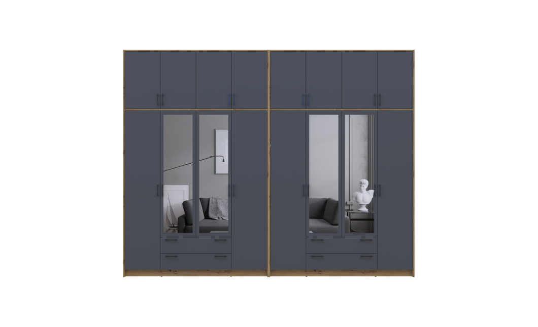 Kleiderschrank mit Spiegel und hohem Aufsatz Doros Rondi Artisan Eiche/Graphit 4+4 Türen 320x52x260 (42005723)