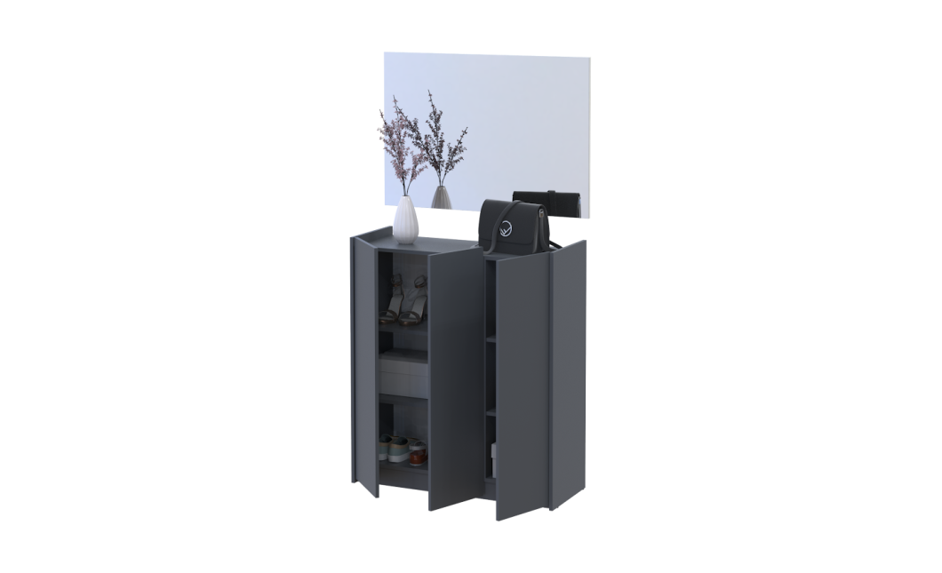 Schuhschrank Doros Kassel mit Spiegel Graphit 3 Türen 97×40×110 (42005497)