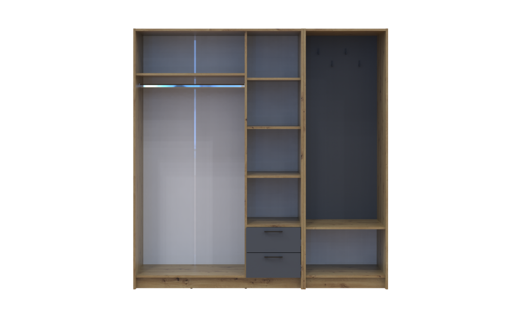 Kleiderschrank Doros Rondi mit Kleiderstange und Spiegel Artisan Eiche/Graphitgrau 3 Türen 181x52x195 (42005283)