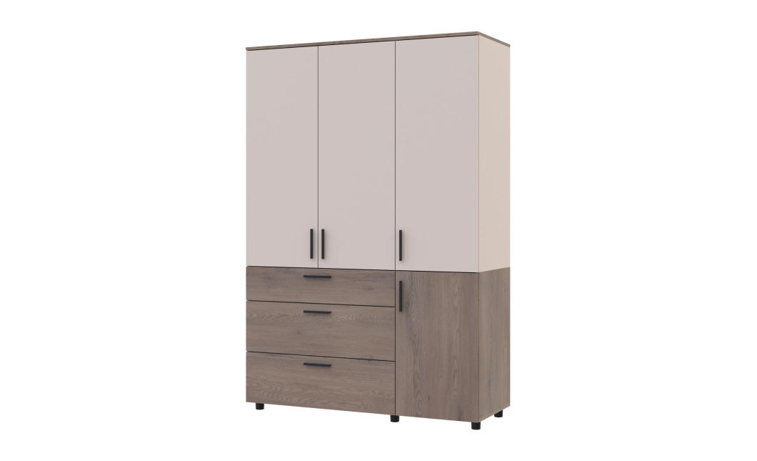 Kleiderschrank Doros Thorn Cremona Cannolo/Kaschmir 3 Türen 3 Schubladen Kleiderstange 135x51,6x200 (44900501)