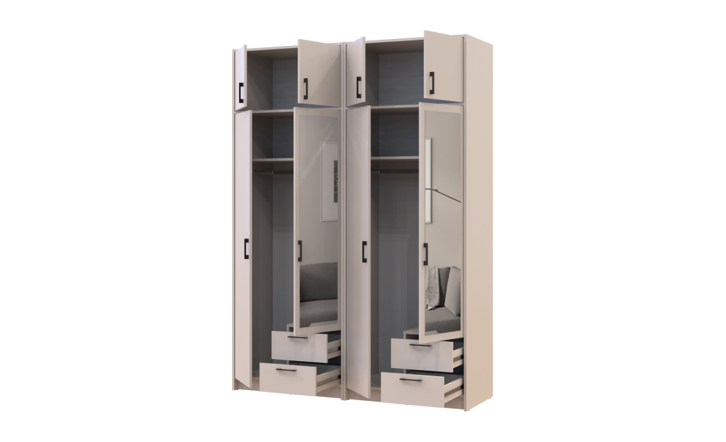 Kleiderschrank mit Spiegel und Aufsatz Doros Rondi Kaschmir 2+2 Türen 164x52x236 (42005629)