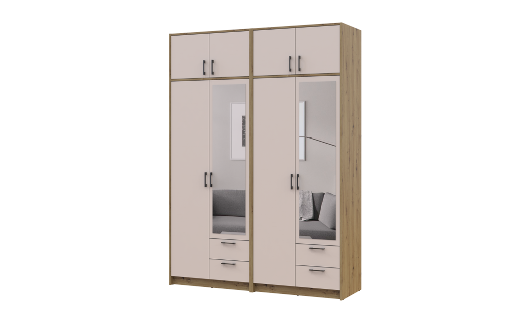 Kleiderschrank mit Spiegel und Aufsatz Doros Rondi Artisan Eiche/Kaschmir 2+2 Türen 164x52x236 (42005665)