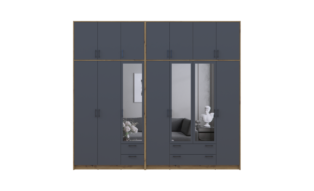 Kleiderschrank mit Spiegel und hohem Aufsatz Doros Rondi Artisan Eiche/Graphit 3+4 Türen 281x52x260 (42005721)