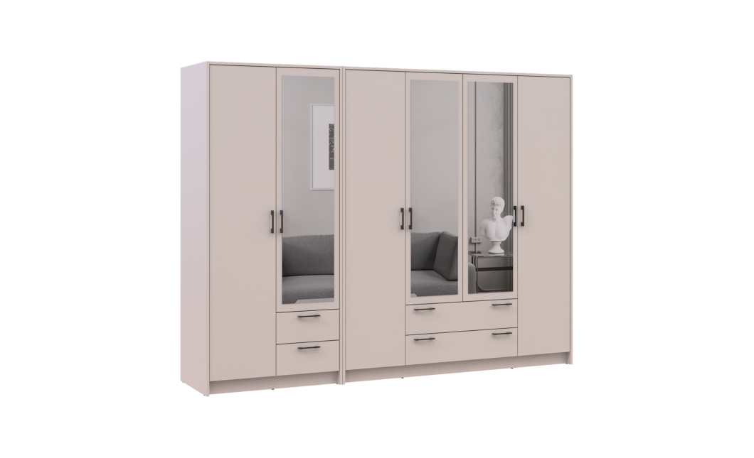 Kleiderschrank mit Spiegel Doros Rondi Kaschmir 2+4 Türen 242x52x195 (42005621)