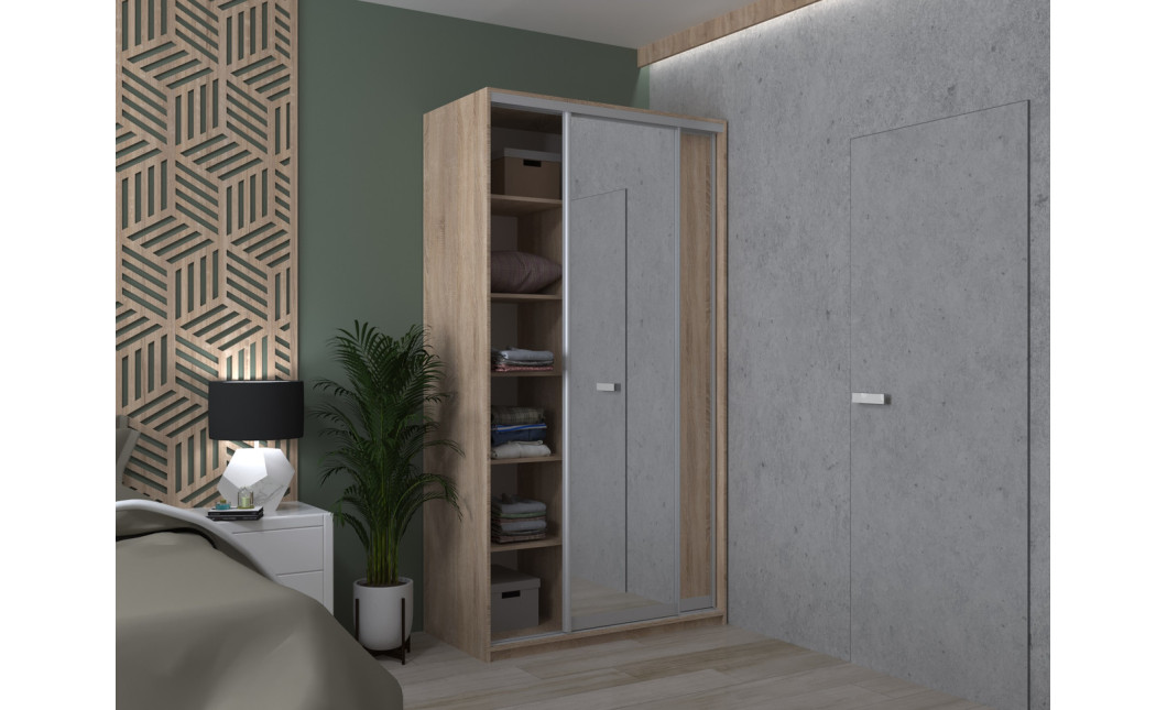 Kleiderschrank Doros City Light Schiebetüren Sonoma Eiche mit Spiegel 120x45x225 (42002033)