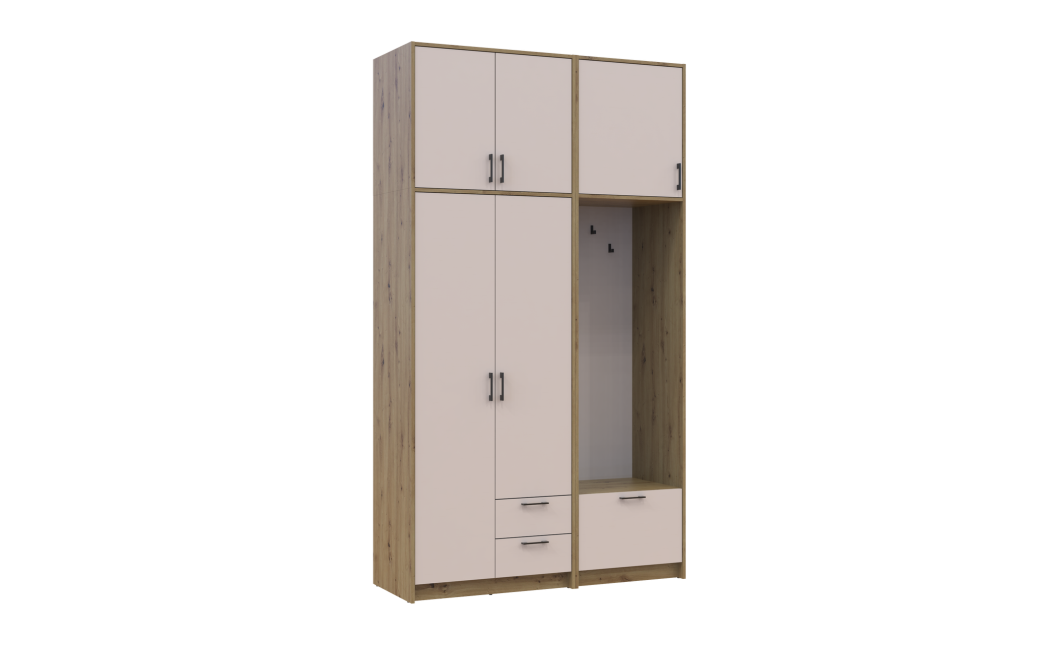 Kleiderschrank Doros Rondi mit Kleiderstange und hohem Oberschrank Artisan Eiche/Kaschmir 2 Türen 142x52x260 (42005276)