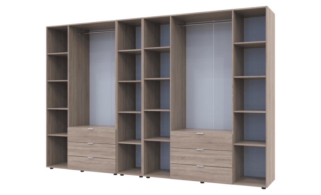Kleiderschrank Doros Gelar Sonoma Eiche 3+4 Türen mit offenem Regal 309,4x49,5x203,4 (42005048)