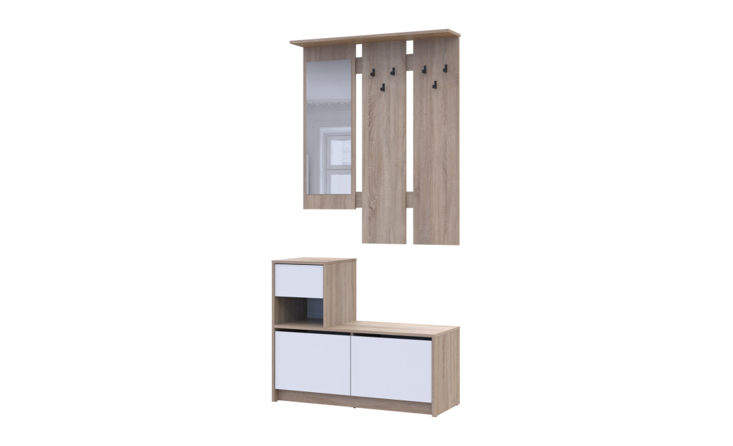 Flurmöbel Set Bela Sonoma Eiche/Weiß mit Spiegel 100x40x210 (44900410)