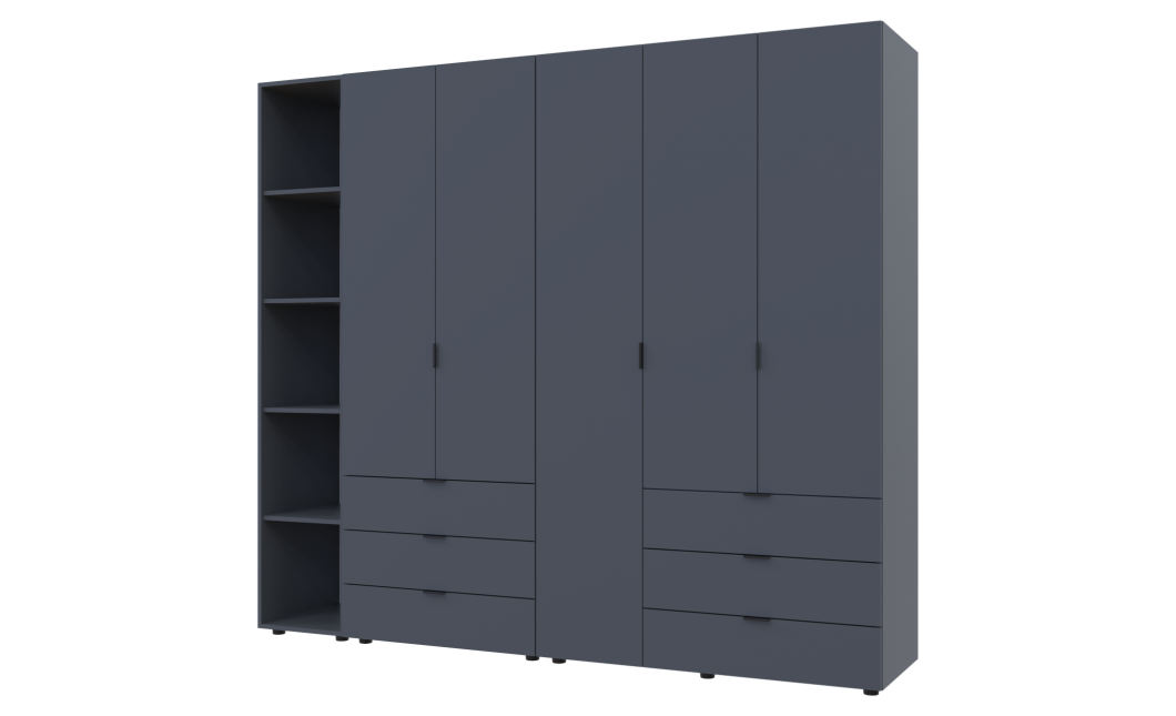 Kleiderschrank Doros Gelar Graphitgrau 2+3 Türen mit offenem Regal 231,9x49,5x203,4 (42005057)