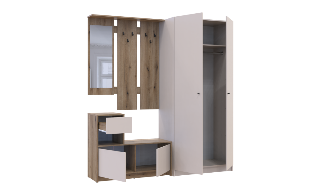 Flurmöbel Set Bela + Kleiderschrank Promo Eiche Evok/Kaschmir 190x48x204 (42005330)