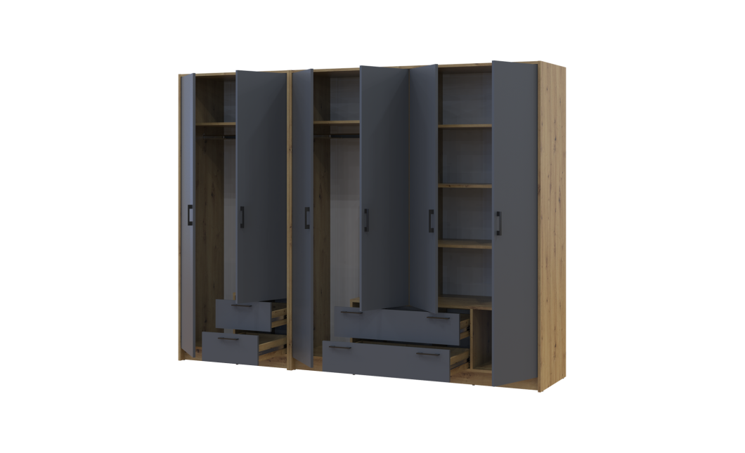 Kleiderschrank Doros Rondi Artisan Eiche/Graphit 2+4 Türen 242x52x195 (42005692)