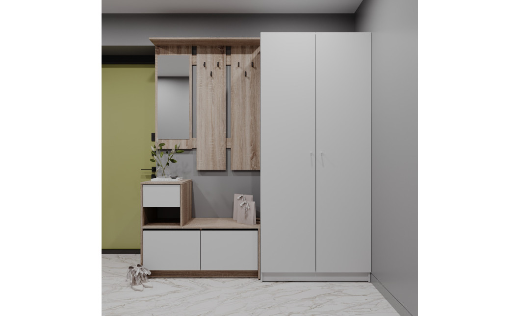 Flurmöbel Set Bela + Kleiderschrank Promo Sonoma Eiche/Weiß 190x48x204 (42005328)