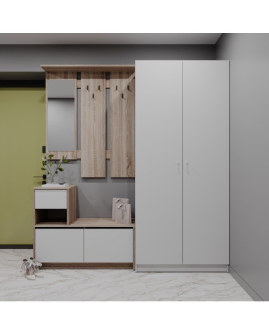 Flurmöbel Set Bela + Kleiderschrank Promo Sonoma Eiche/Weiß 190x48x204 (42005328)