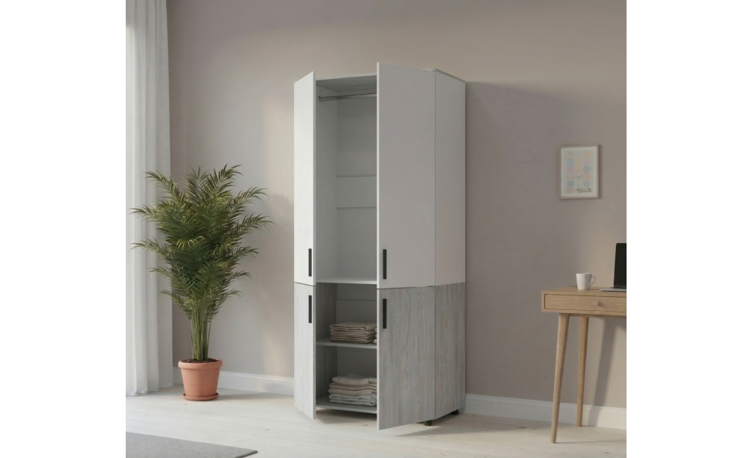 Kleiderschrank Doros Thorn Natti Kiefer/Weiß 2 Türen Kleiderstange 90x51,6x200 (44900459)