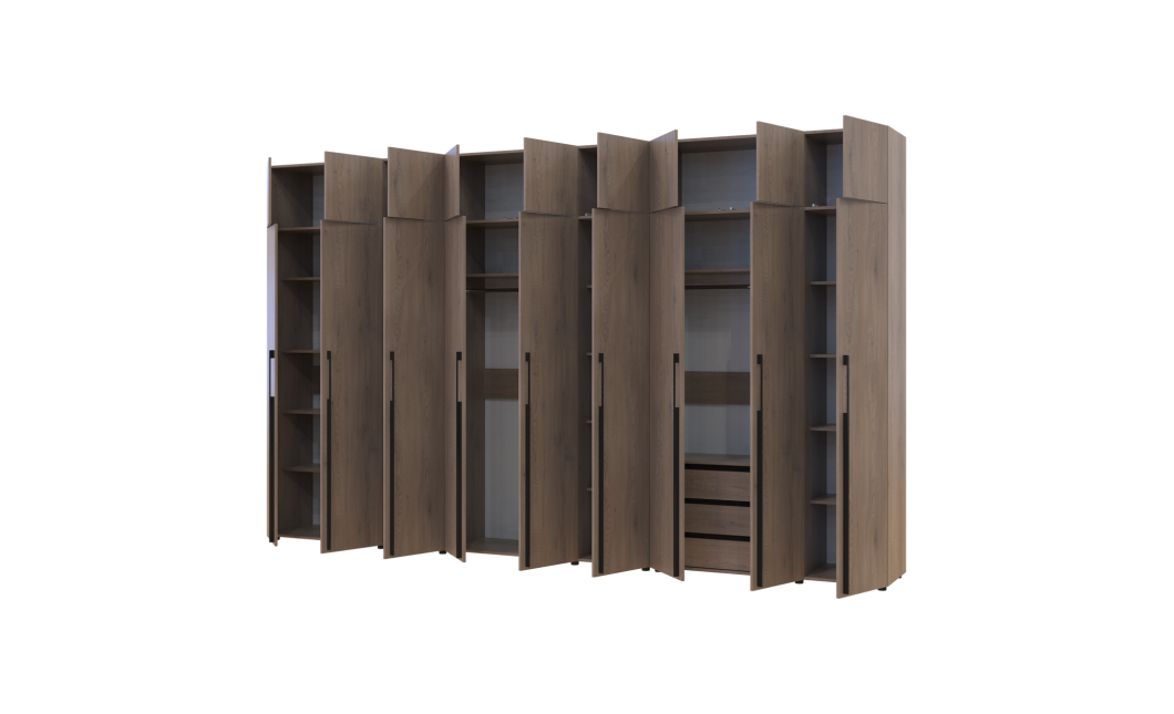Kleiderschrank mit Schubladen, Regalen und Aufsatz Doros Kasper Cremona Cannolo 3+3+3 Türen 405x48x245 (42005737)