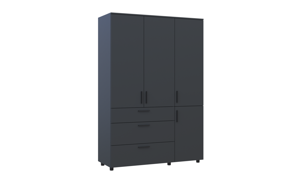 Kleiderschrank Doros Thorn Anthrazit 3 Türen 3 Schubladen Kleiderstange 135x51,6x200 (44900493)