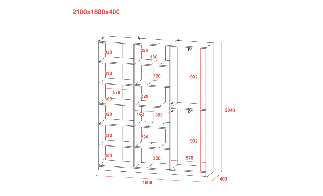 Kleiderschrank Doros Morgan Weiß 2 Türen 180x38,5x210 (42001246)