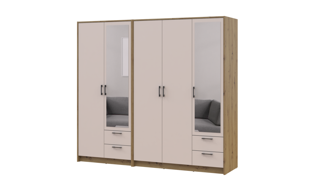 Kleiderschrank mit Spiegel Doros Rondi Artisan Eiche/Kaschmir 2+3 Türen 203x52x195 (42005655)