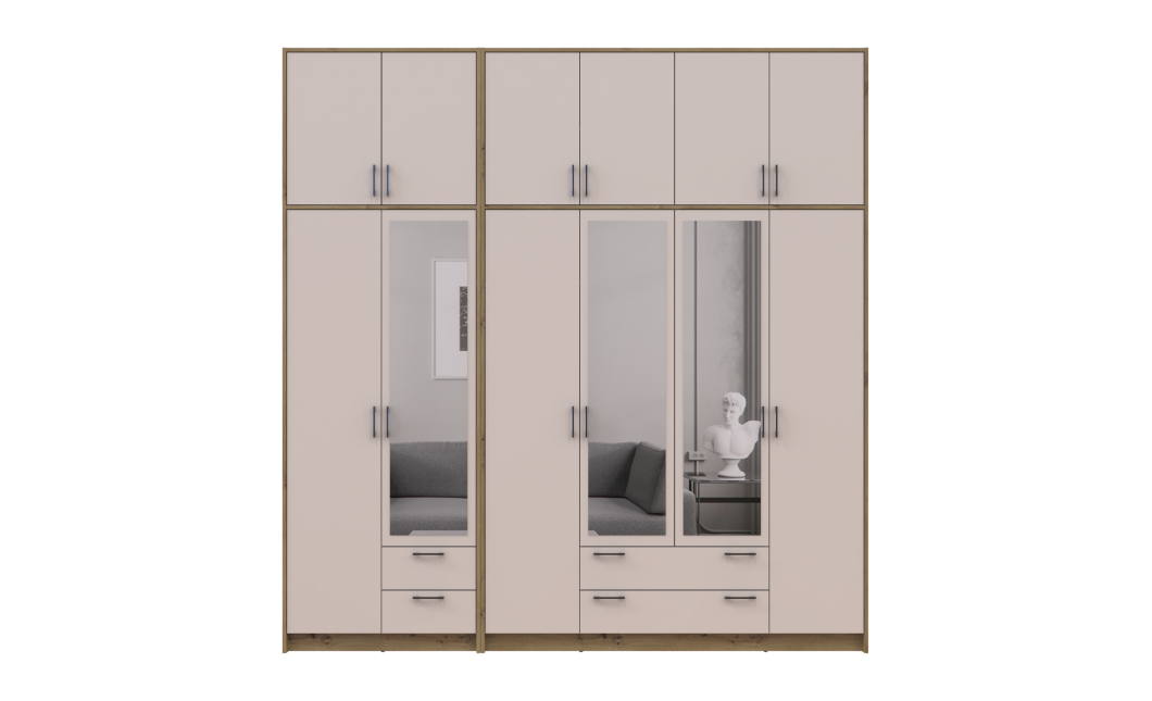 Kleiderschrank mit Spiegel und hohem Aufsatz Doros Rondi Artisan Eiche/Kaschmir 2+4 Türen 242x52x260 (42005681)
