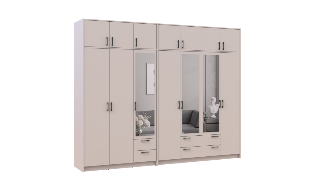 Kleiderschrank mit Spiegel und Aufsatz Doros Rondi Kaschmir 3+4 Türen 281x52x236 (42005637)