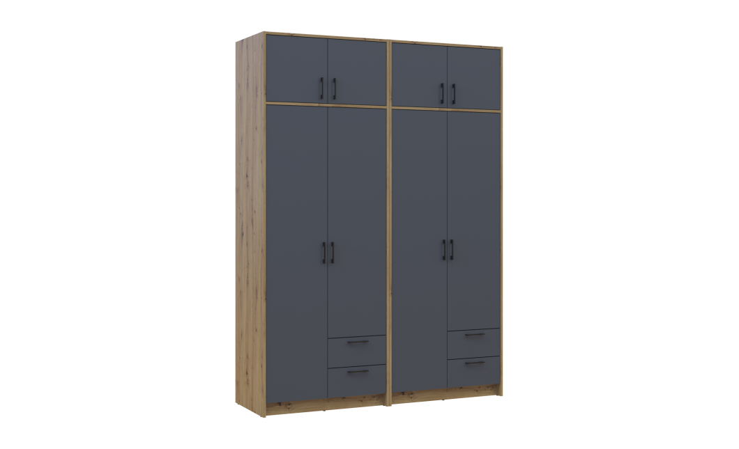 Kleiderschrank mit Aufsatz Doros Rondi Artisan Eiche/Graphit 2+2 Türen 164x52x236 (42005700)