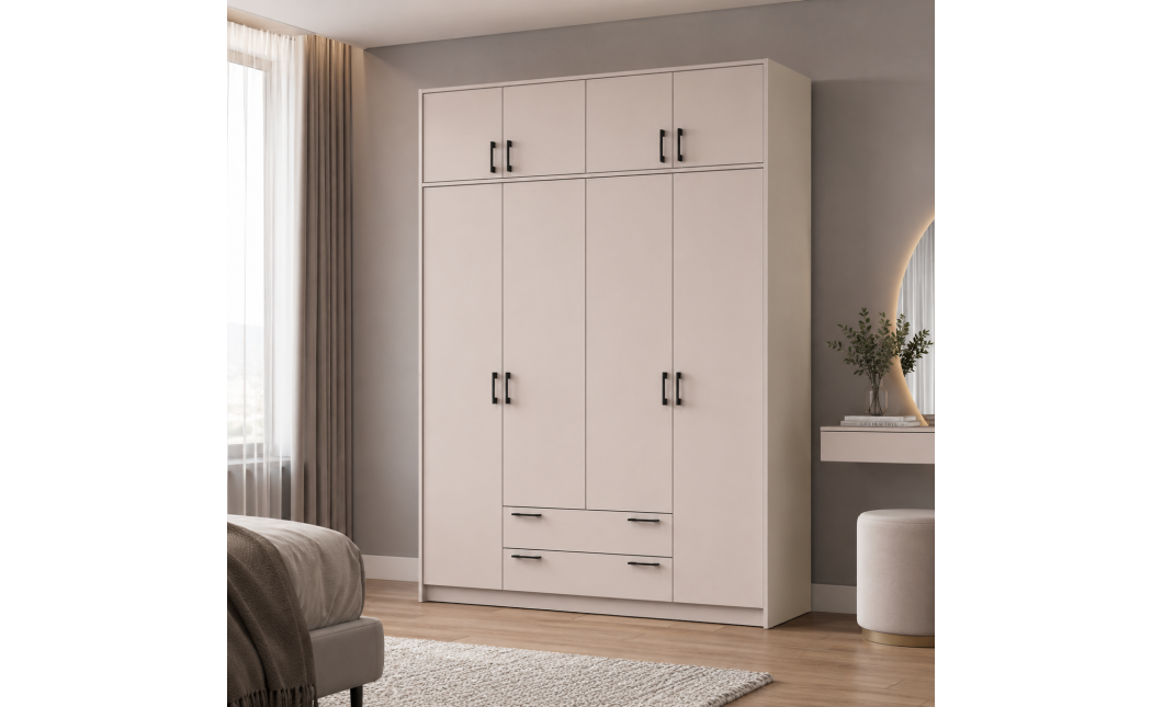 Kleiderschrank Doros Rondi mit Drehtüren mit Oberschrank Kaschmir 4 Türen 160x52x236 (80738479)