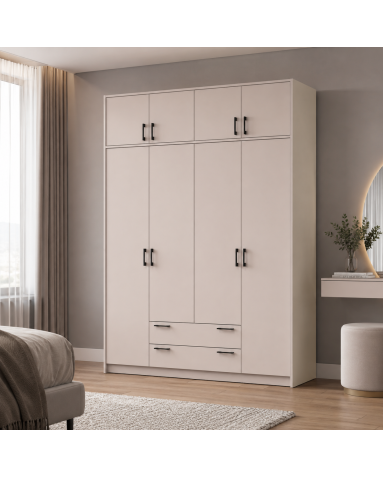 Kleiderschrank Doros Rondi mit Drehtüren mit Oberschrank Kaschmir 4 Türen 160x52x236 (80738479)