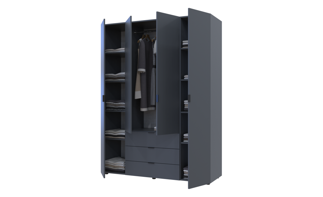 Kleiderschrank Doros Gelar mit Drehtüren Graphitgrau 4 Türen 155x49,5x203,4 (80737075)