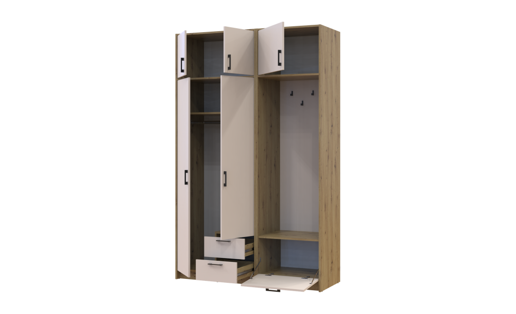 Drehtürenschrank Doros Rondi mit Kleiderstange und Oberschrank Artisan Eiche/Kaschmir 2 Türen 142x52x236 (42005272)