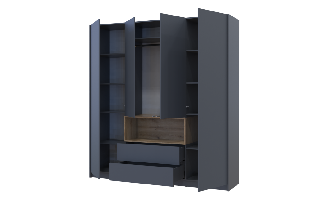Kleiderschrank Doros Dale Anthrazit/Ewok Eiche 4 Türen 206x52x220 (44900527)