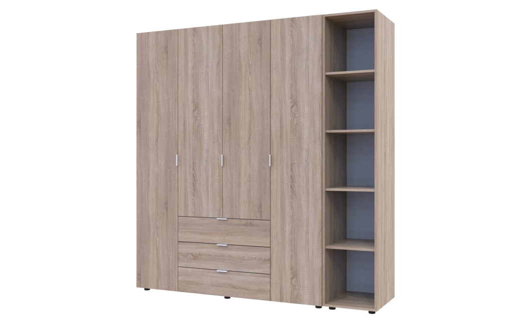 Kleiderschrank Doros Gelar Sonoma Eiche 4 Türen mit offenem Regal 193,2x49,5x203,4 (42005043)