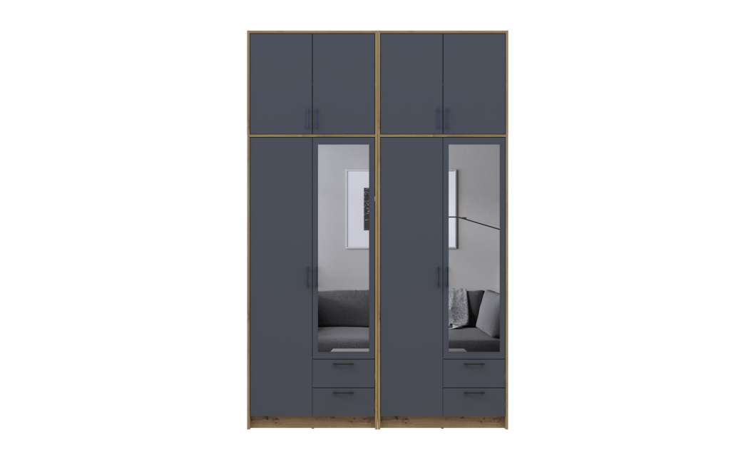 Kleiderschrank mit Spiegel und hohem Aufsatz Doros Rondi Artisan Eiche/Graphit 2+2 Türen 164x52x260 (42005713)