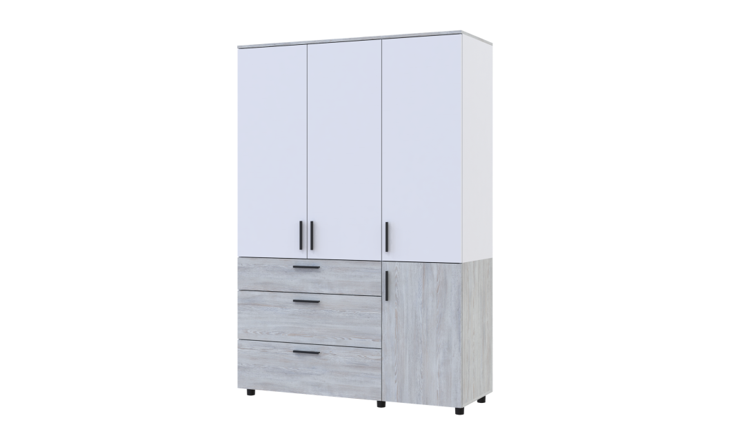 Kleiderschrank Doros Thorn Natti Kiefer/Weiß 3 Türen 3 Schubladen Kleiderstange 135x51,6x200 (44900509)