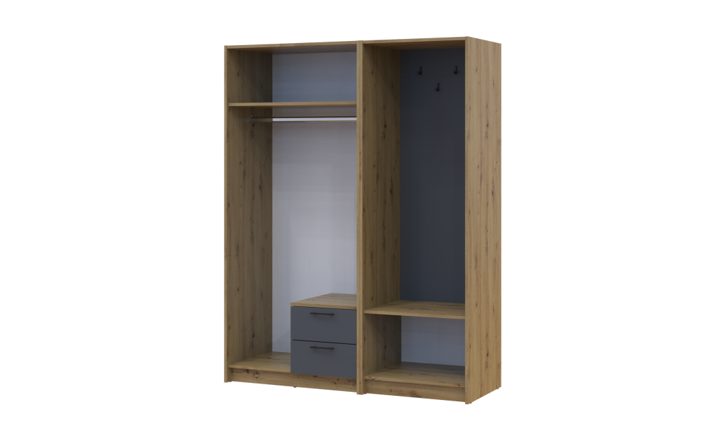 Drehtürenschrank Doros Rondi mit Kleiderstange Artisan Eiche/Graphitgrau 2 Türen 142x52x195 (42005269)