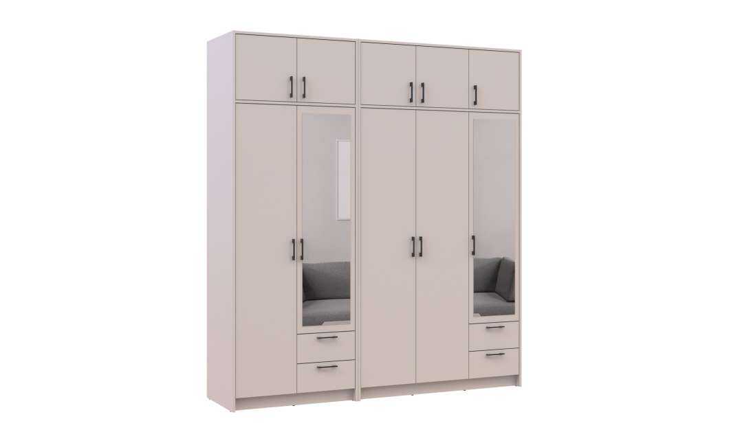 Kleiderschrank mit Spiegel und Aufsatz Doros Rondi Kaschmir 2+3 Türen 203x52x236 (42005631)