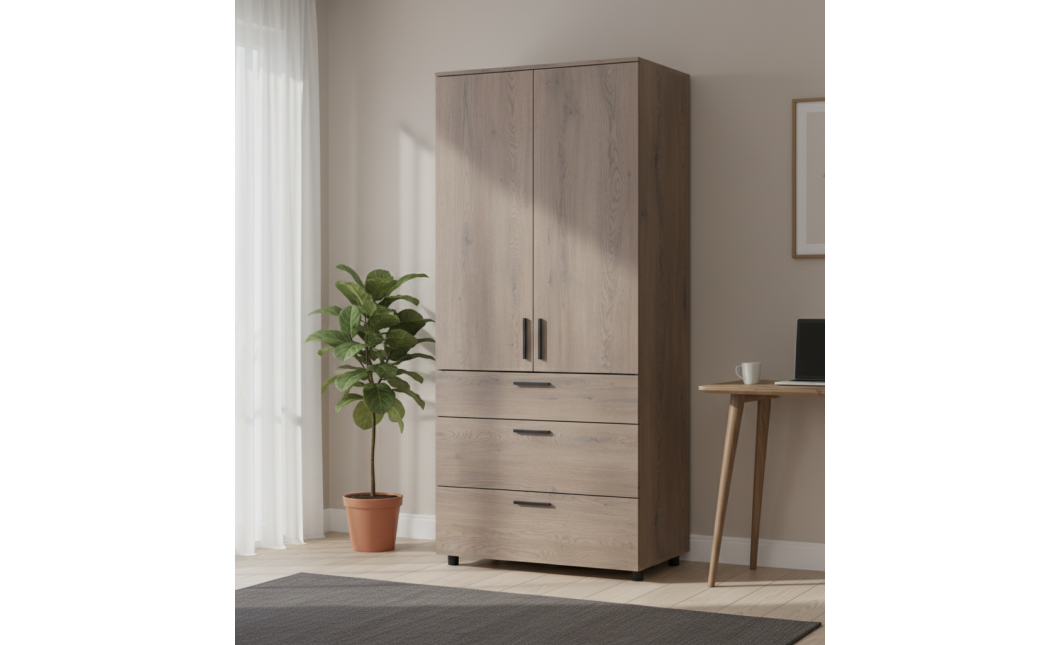 Kleiderschrank Doros Thorn Cremona Cannolo 2 Türen 3 Schubladen Kleiderstange 90x51,6x200 (44900429)