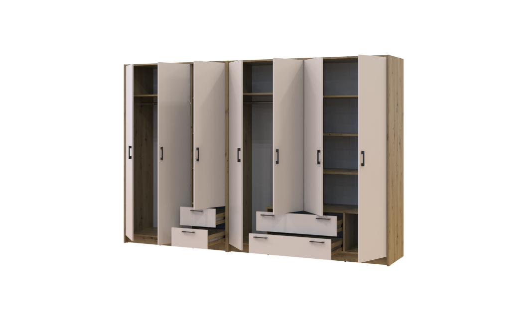 Kleiderschrank Doros Rondi Artisan Eiche/Kaschmir 3+4 Türen 281x52x195 (42005660)