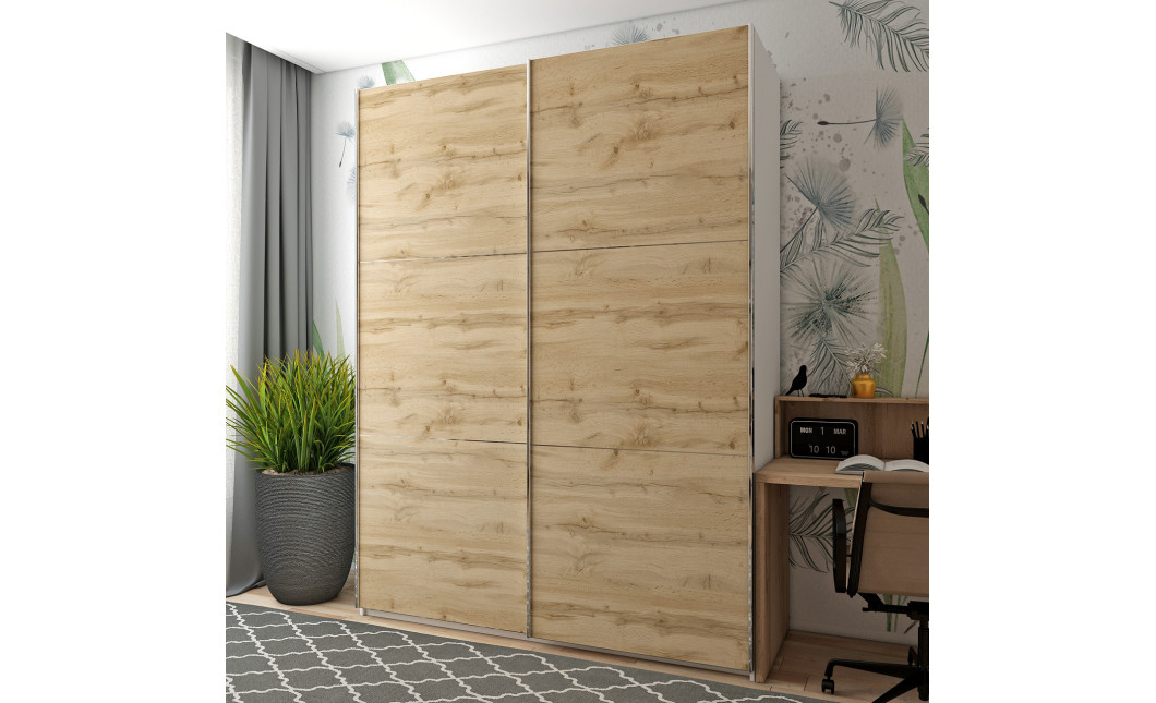 Kleiderschrank Doros G-Caiser Schiebetüren Weiß Ewok Eiche 2 Türen 180x60x240 (42005020)