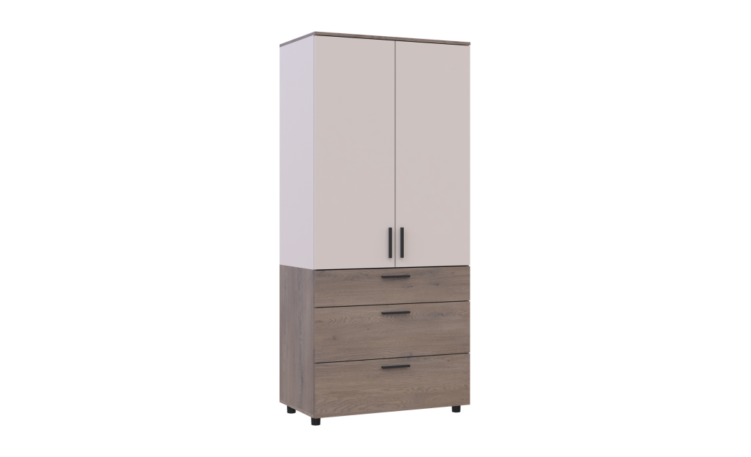 Kleiderschrank Doros Thorn Cremona Cannolo/Kaschmir 2 Türen 3 Schubladen Kleiderstange 90x51,6x200 (44900453)