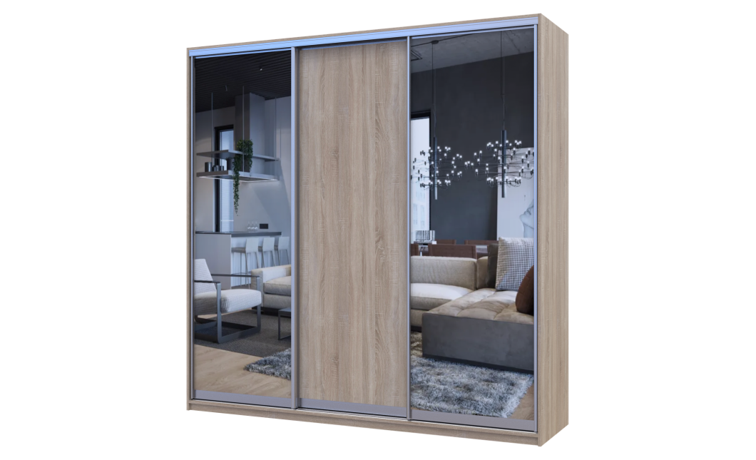 Kleiderschrank Doros City Light Schiebetüren Sonoma Eiche mit Spiegel 225x60x225 (42002136)
