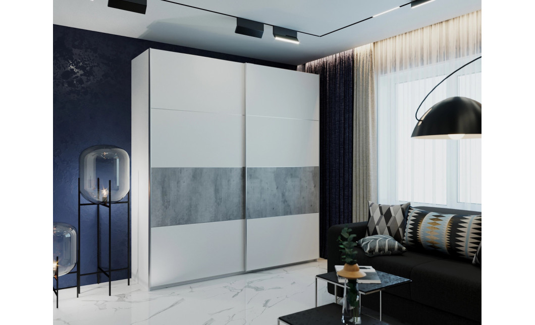 Kleiderschrank Doros G-Caiser Schiebetüren Weiß mit Betonoptik 2 Türen 220x60x240 (42003004)