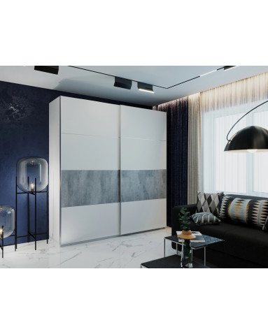 Kleiderschrank Doros G-Caiser Schiebetüren Weiß mit Betonoptik 2 Türen 220x60x240 (42003004)