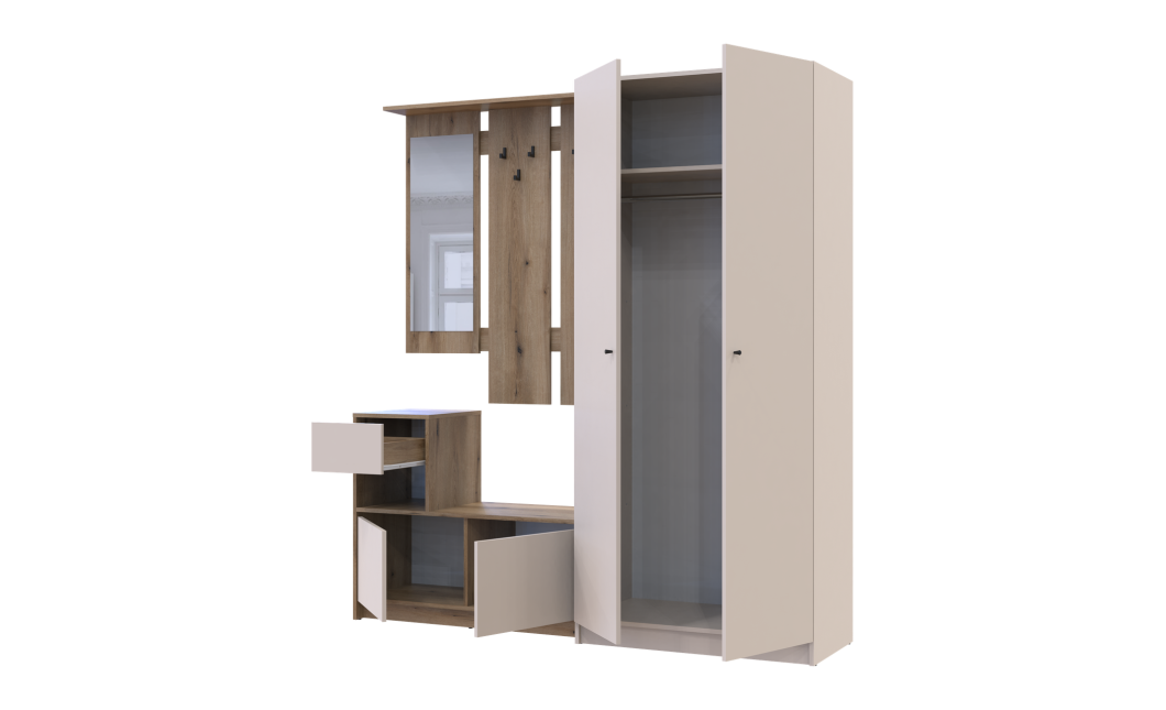 Flurmöbel Set Bela + Kleiderschrank Promo Eiche Evok/Kaschmir 190x48x204 (42005330)
