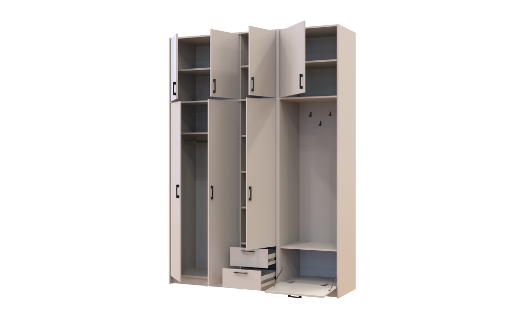 Kleiderschrank Doros Rondi mit Kleiderstange und hohem Oberschrank Kaschmir 3 Türen 181x52x260 (42005398)