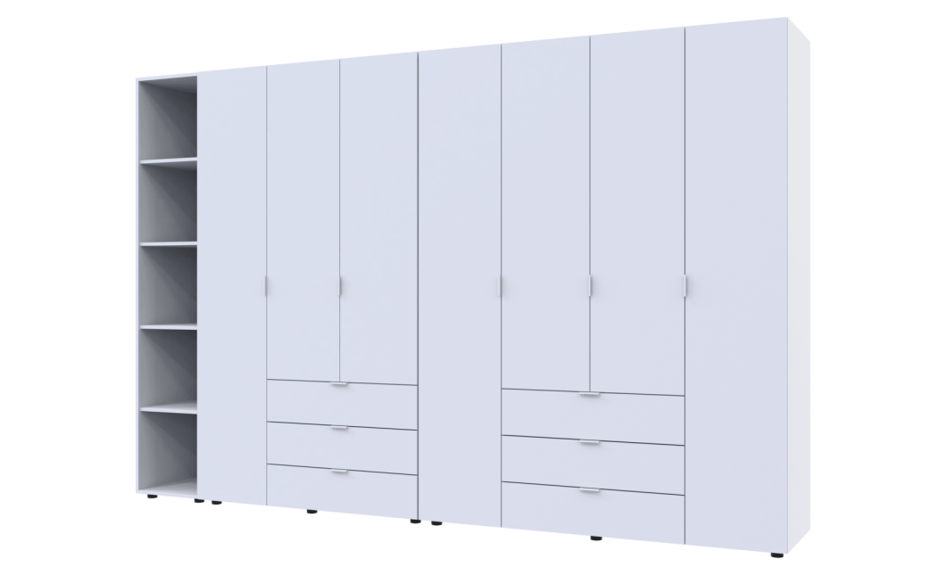 Kleiderschrank Doros Gelar Weiß 3+4 Türen mit offenem Regal 309,4x49,5x203,4 (42005037)